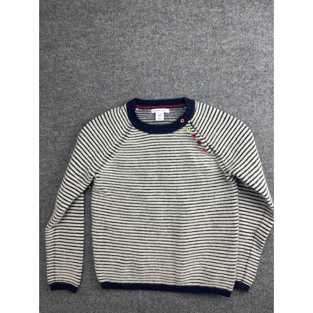 Tabitha Webb Sweater Womens Medium Blue Stripe Lambswool Button‎ Shoulder Knit